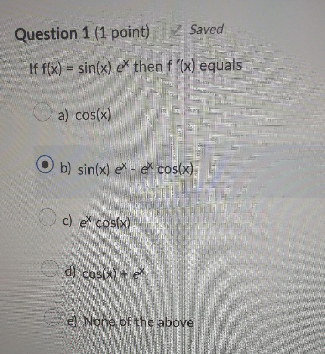 Solved If Fxsinxex Then F′x Equals A Cosx B 5501