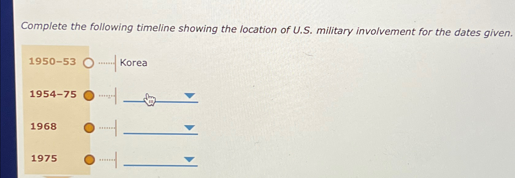 Solved Complete the following timeline showing the location Chegg com