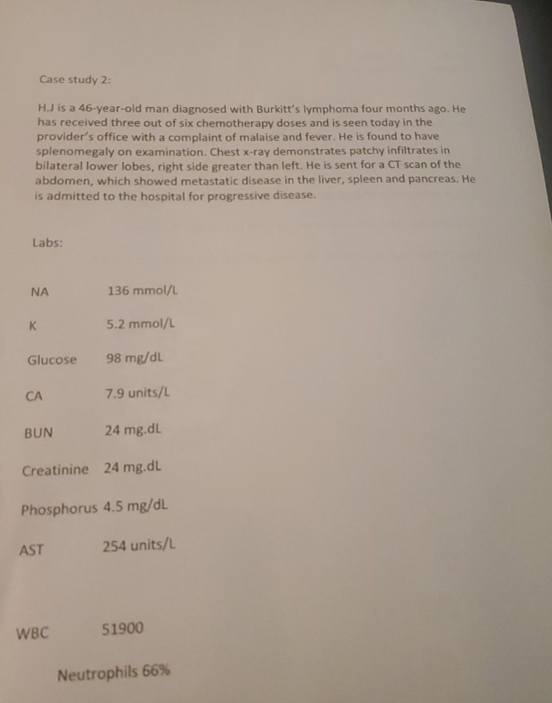 Solved Case study 2: H.J is a 46-year-old man diagnosed with | Chegg.com