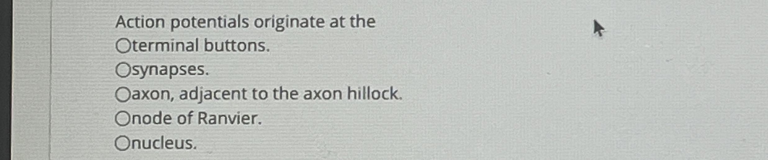 Solved Action potentials originate at theterminal