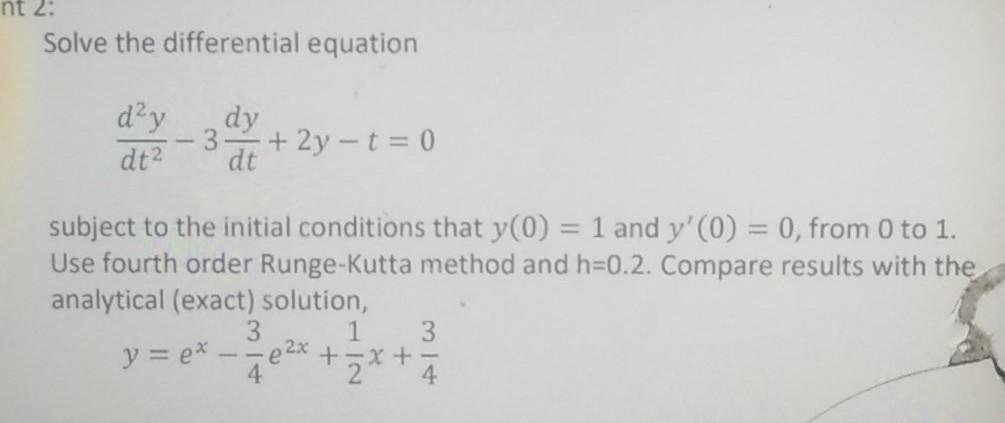 Solved nt 2: Solve the differential equation d²y dt2 dy - 3 | Chegg.com