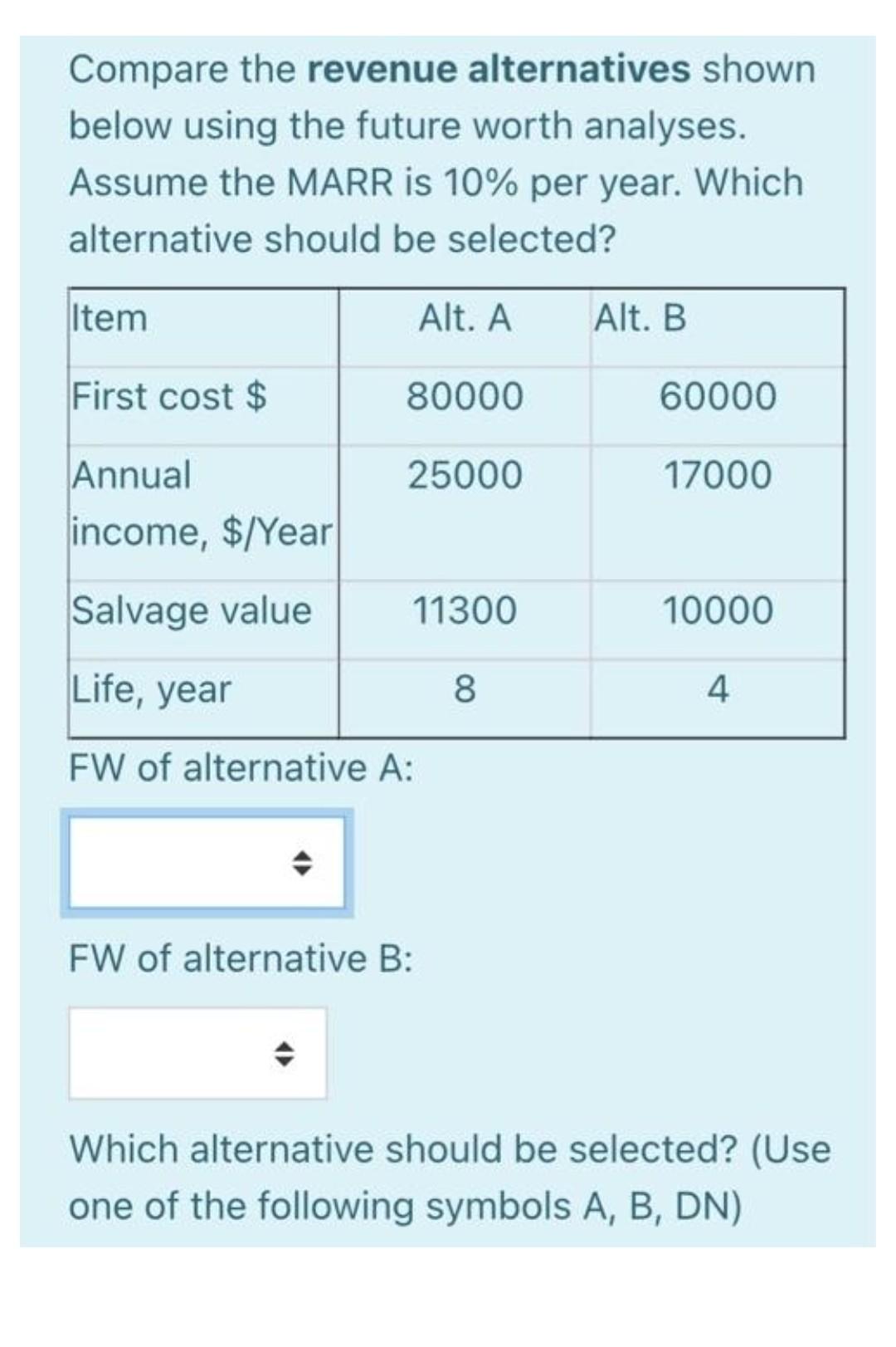 Solved Compare The Revenue Alternatives Shown Below Using | Chegg.com