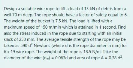 Solved Design a suitable wire rope to lift a load of 13 kN | Chegg.com
