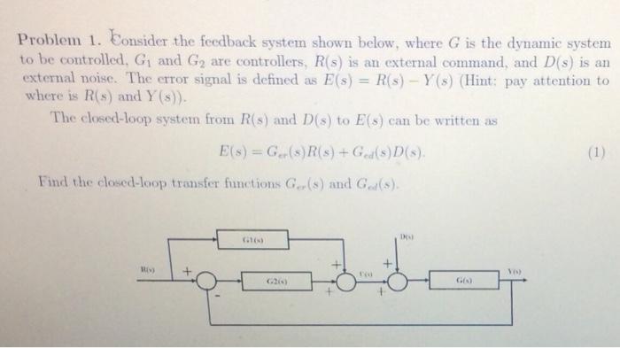 Solved Problem 1. Consider the feedback system shown below, | Chegg.com