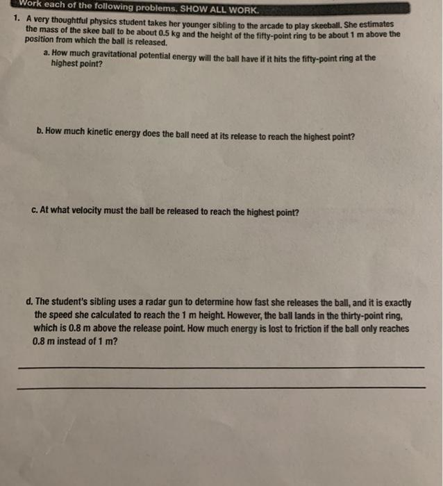 Solved Work each of the following problems. SHOW ALL WORK. | Chegg.com