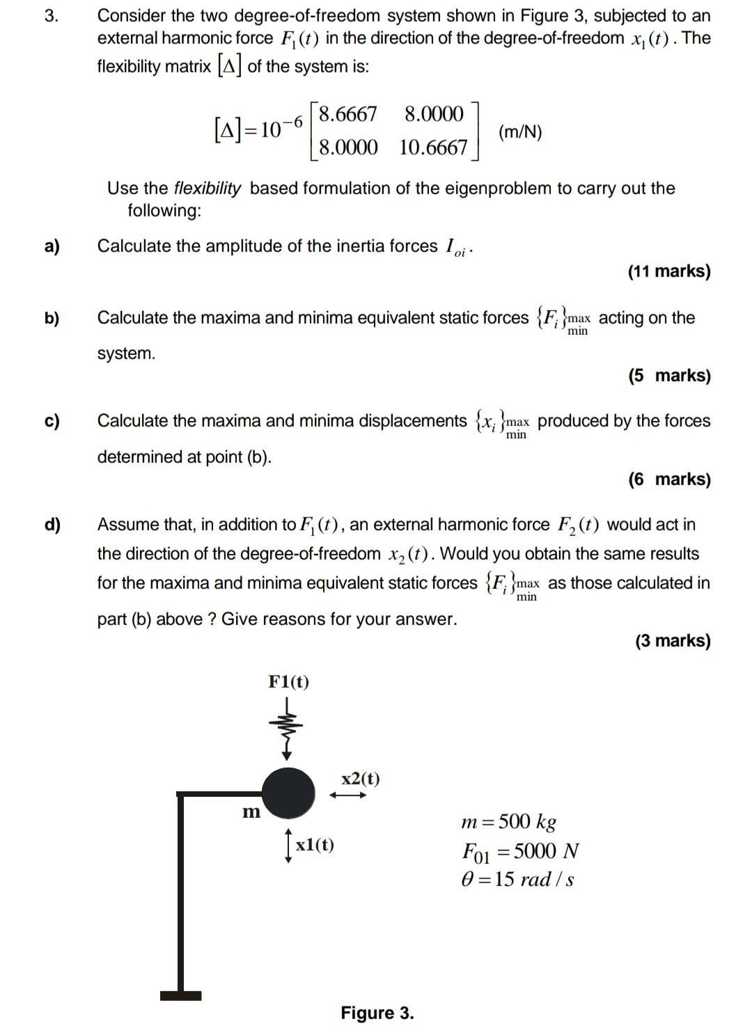 Solved 3. Consider the two degree-of-freedom system shown in | Chegg.com