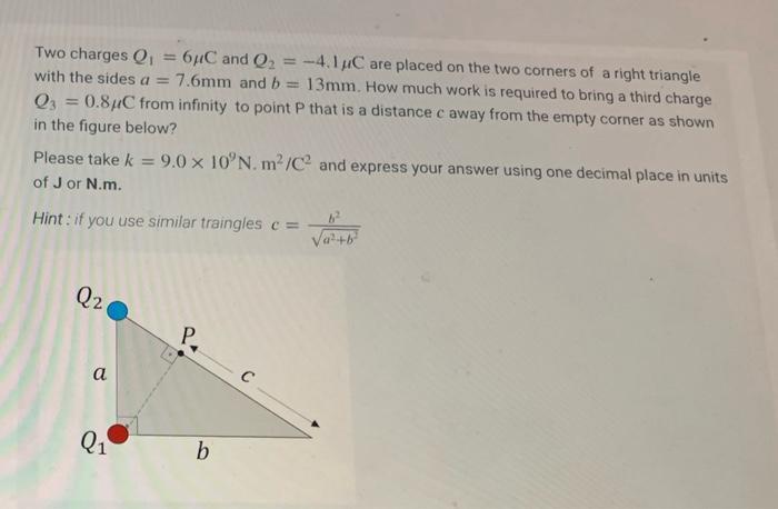 Solved Two Charges Q16μc And Q2−41μc Are Placed On The 6238