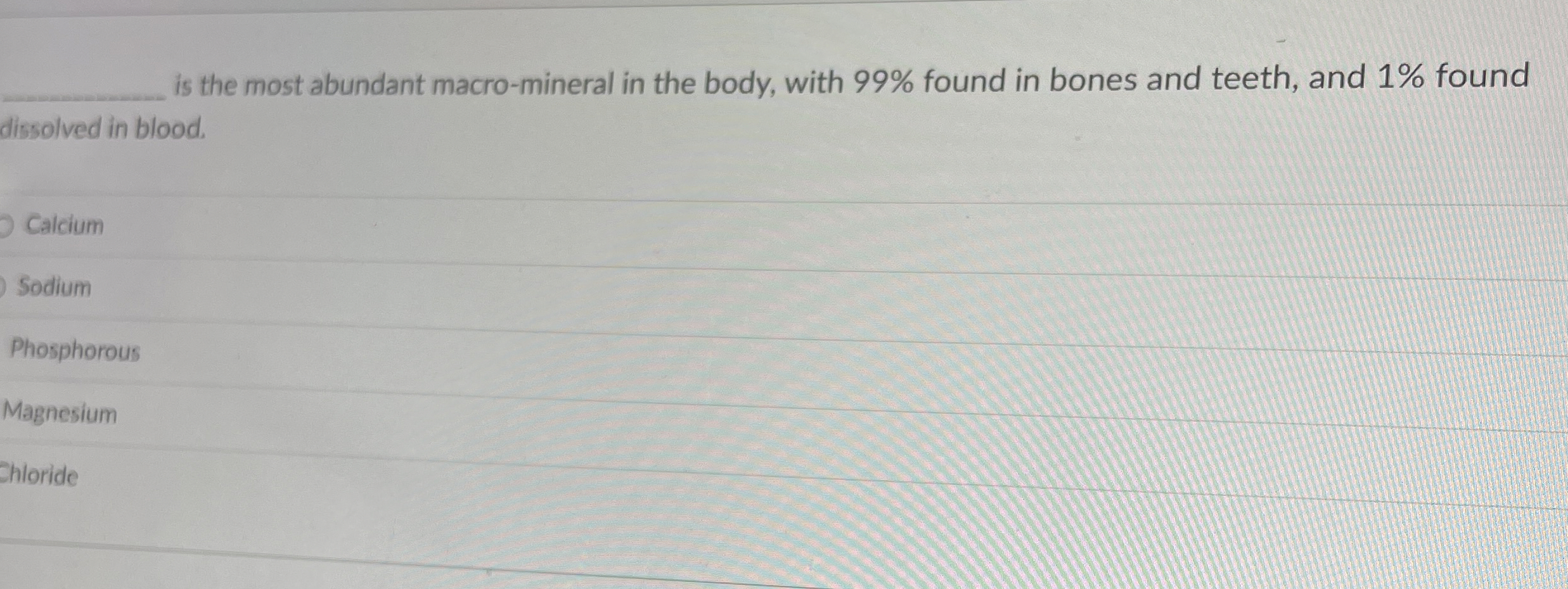 Solved is the most abundant macro-mineral in the body, with | Chegg.com
