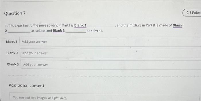 In this experiment, the pure solvent in Part I is | Chegg.com