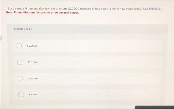 Solved If Lucy earns a 9 percent after-tax rate of return, | Chegg.com