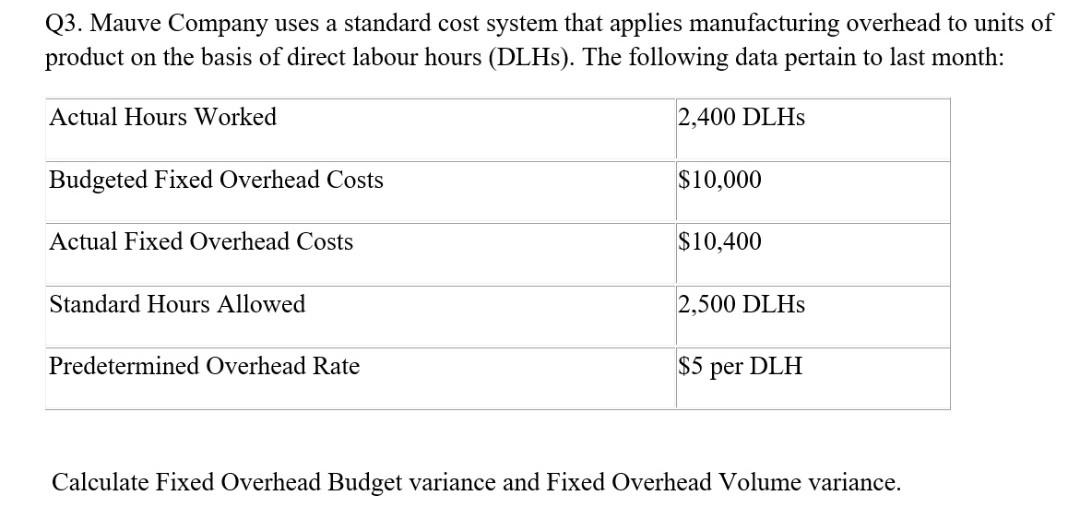Solved Q3. Mauve Company uses a standard cost system that