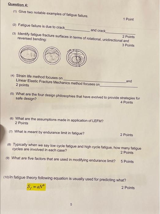 Solved Question 4: (1) Give two notable examples of fatigue | Chegg.com