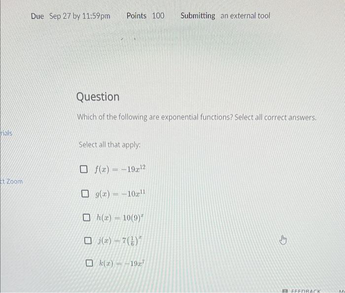 Solved Which of the following are exponential functions? | Chegg.com