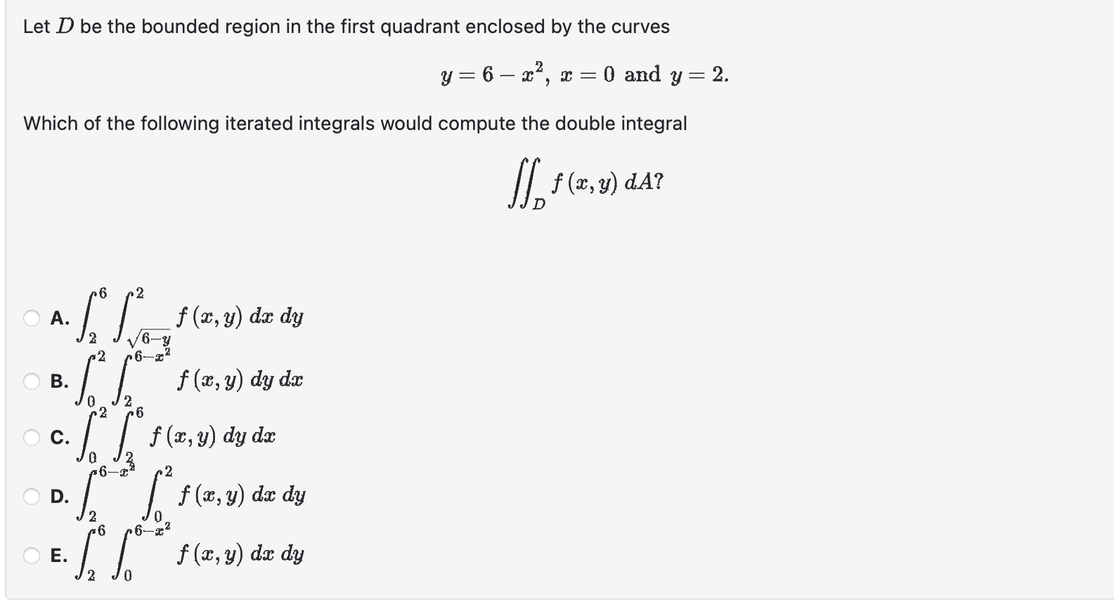 Solved Let D ﻿be the bounded region in the first quadrant | Chegg.com