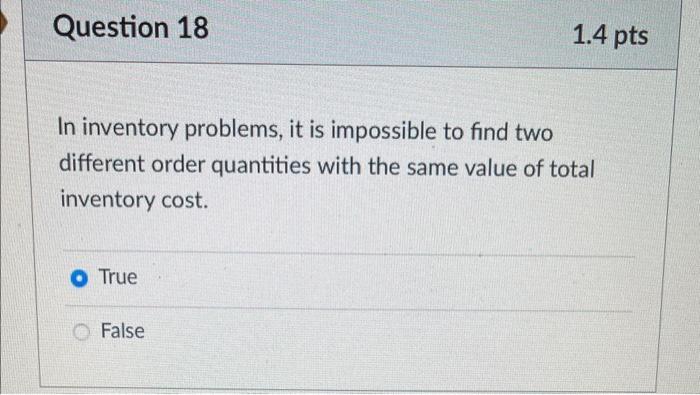 Solved In inventory problems, it is impossible to find two | Chegg.com