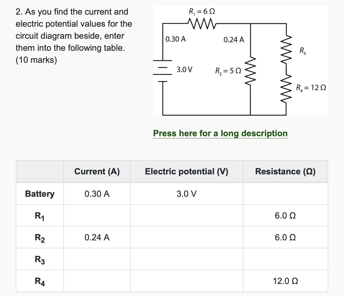 Solved As you find the current and electric potential values | Chegg.com
