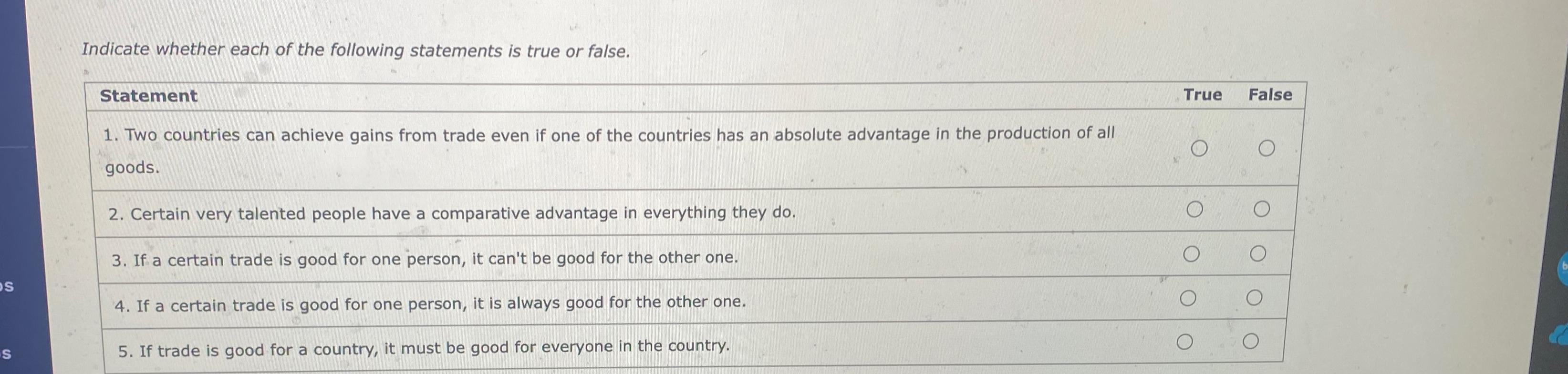 Solved Indicate whether each of the following statements is | Chegg.com