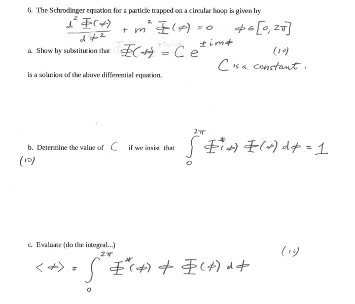 Solved 6. The Schrodinger equation for a particle trapped on | Chegg.com