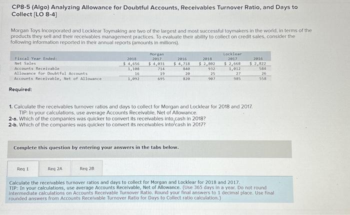 Solved 1. Calculate the recelvables turnover ratios and | Chegg.com