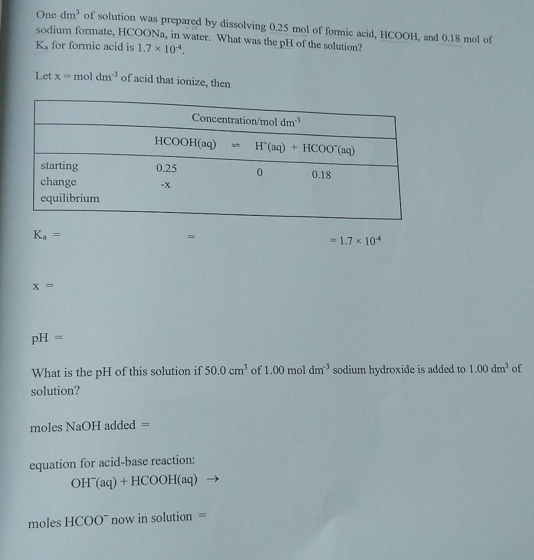 Solved One dm3 of solution was prepared by dissolving 0.25 | Chegg.com