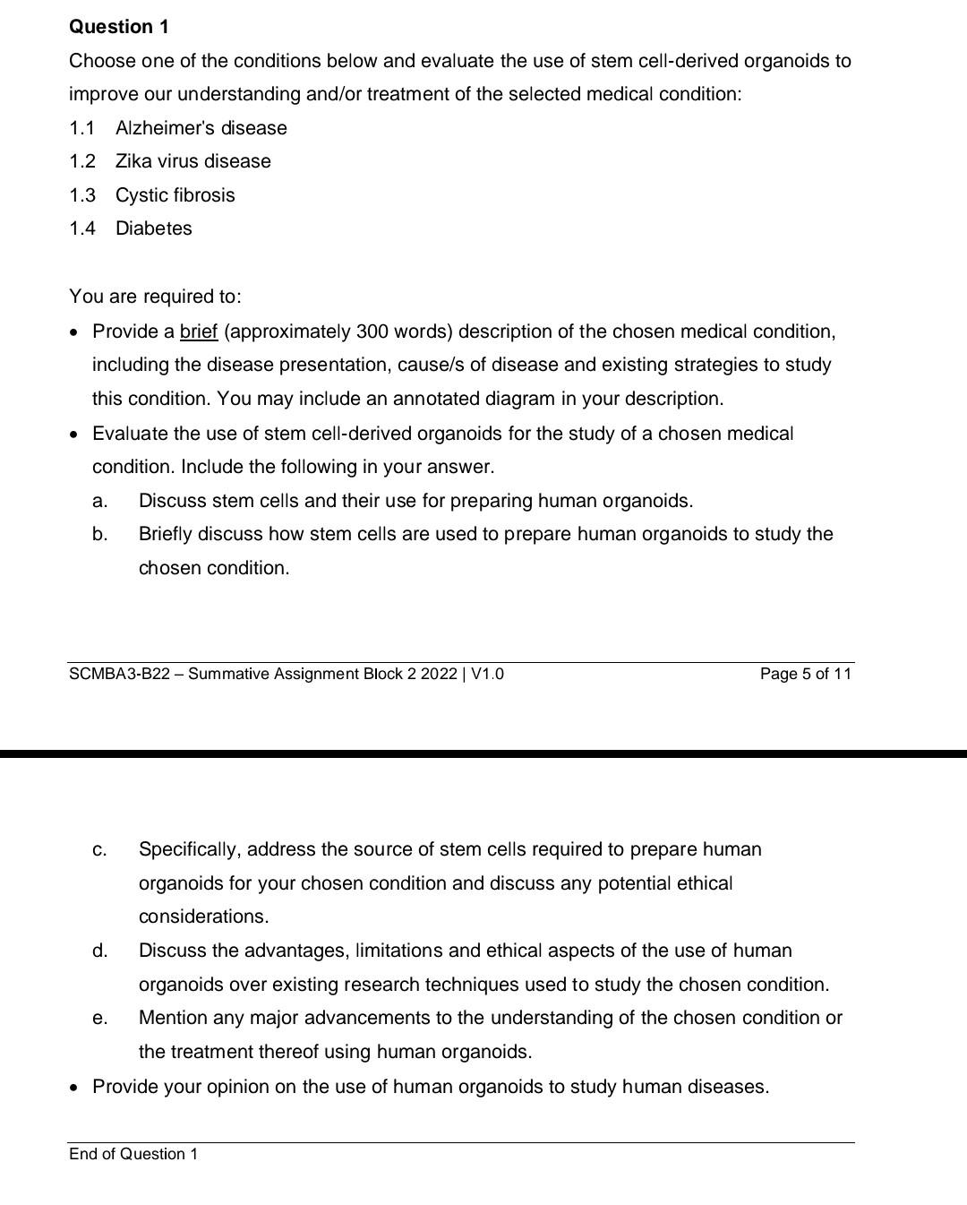 Solved Question 1 Choose one of the conditions below and | Chegg.com