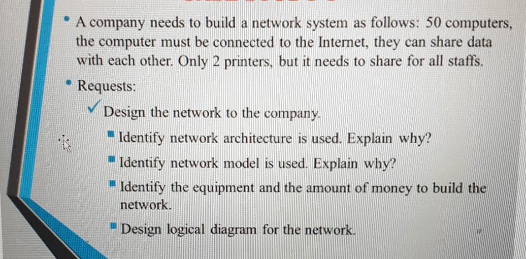 Solved A company needs to build a network system as follows: | Chegg.com