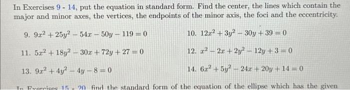 Solved In Exercises 9−14, put the equation in standard form. | Chegg.com