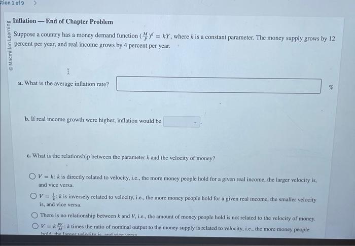 Solved Inflation - End Of Chapter Problem The Economy Of | Chegg.com