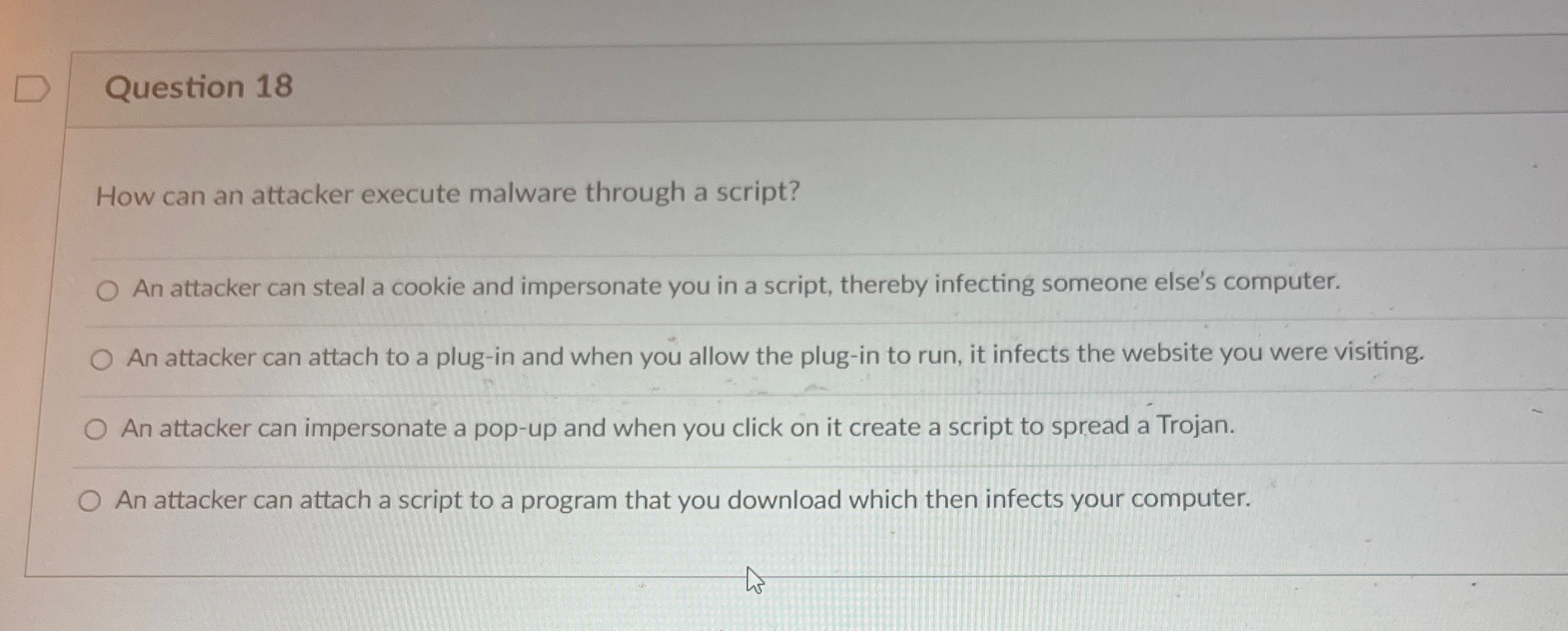 Solved Question 18How can an attacker execute malware | Chegg.com