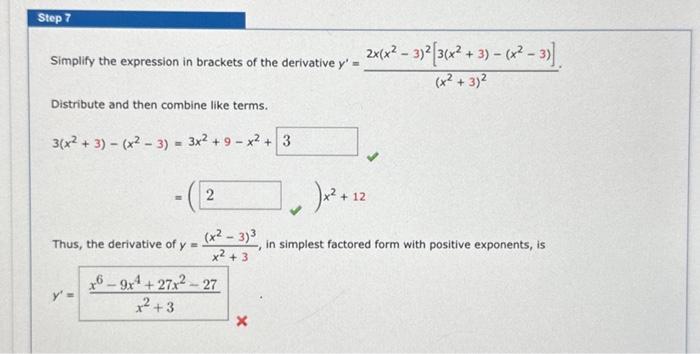 Solved Simplify the expression in brackets of the derivative | Chegg.com