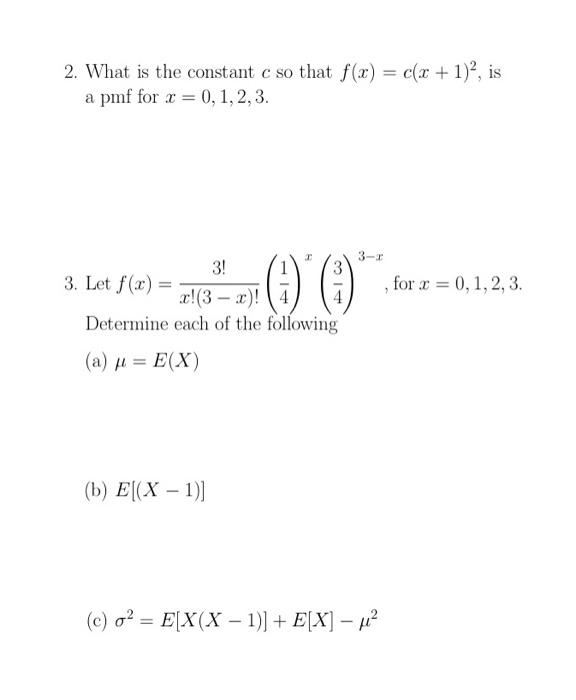 Solved 2. What is the constant c so that f(x)=c(x+1)2, is a | Chegg.com