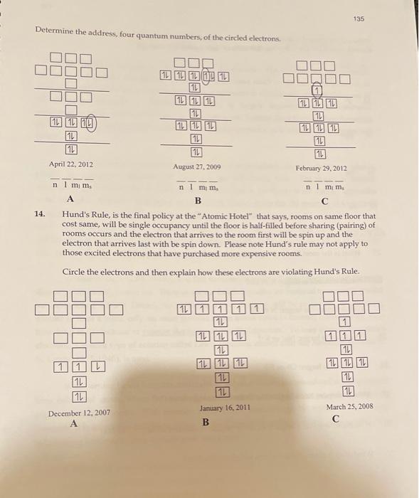 Solved 135 Determine the address, four quantum numbers of | Chegg.com