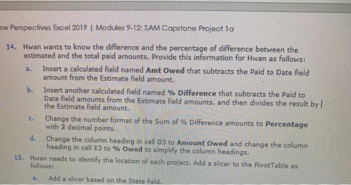 Solved ew Perspectives Excel 2019 | Modules 9-12: SAM | Chegg.com