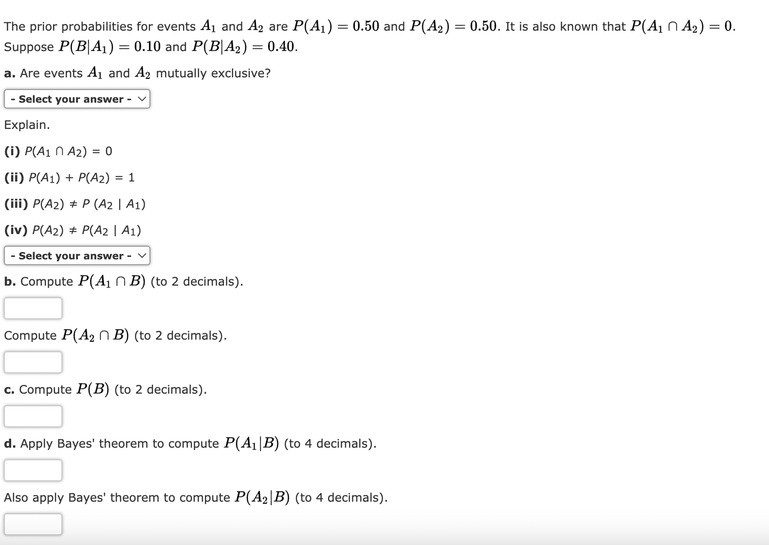 Solved The prior probabilities for events A1 ﻿and A2 ﻿are | Chegg.com