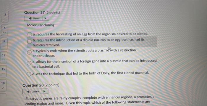 Solved Question 27 (2 Points) Molecular Cloning: A. Requires | Chegg.com