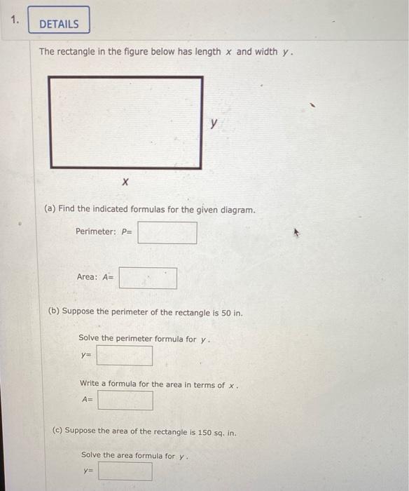 Solved 1. DETAILS The rectangle in the figure below has | Chegg.com image.