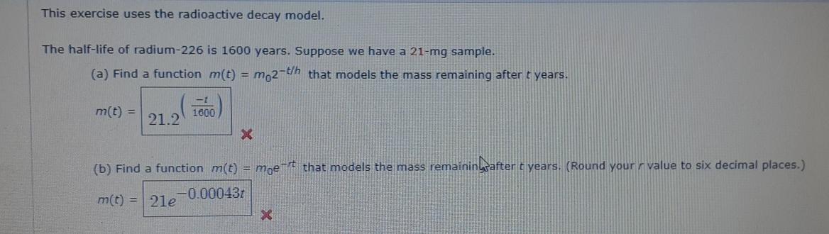 Solved This exercise uses the radioactive decay model. The | Chegg.com