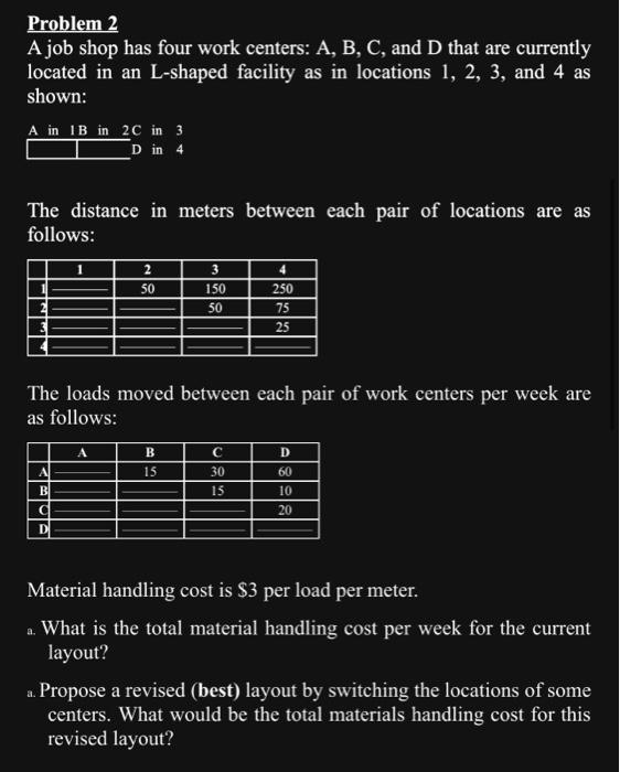 Solved Problem 2 A job shop has four work centers: A, B, C, | Chegg.com