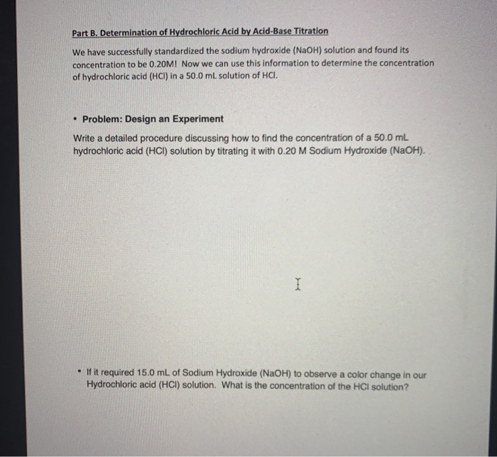 Solved Part B. Determination Of Hydrochloric Acid By | Chegg.com