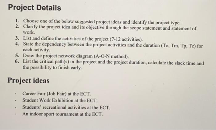 Project Details 1. Choose one of the below suggested | Chegg.com