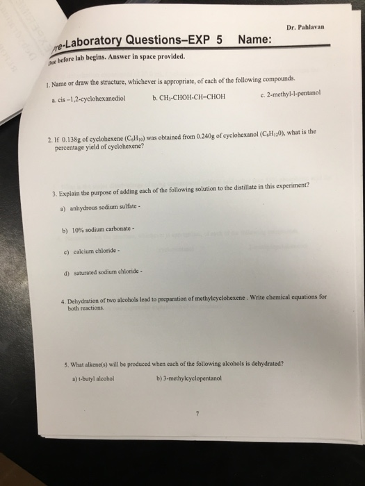 Solved Dr. Pahlavan EXPERIMENT 5 (Organic Chemistry II) | Chegg.com