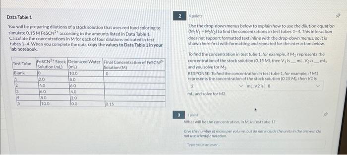 Solved Data Table 1 2 points You will be preparing dilutions | Chegg.com