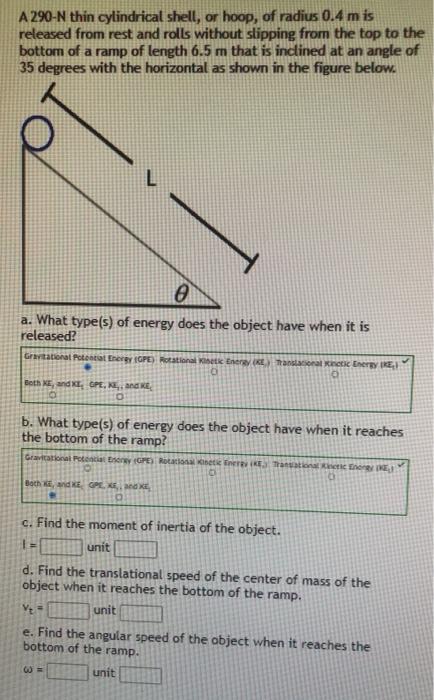 Solved A 290-N thin cylindrical shell, or hoop, of radius | Chegg.com