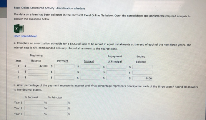 solved excel online structured activity amortization sch amortization sch