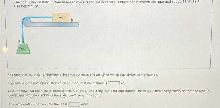 Solved The coefficient of static friction between block and | Chegg.com