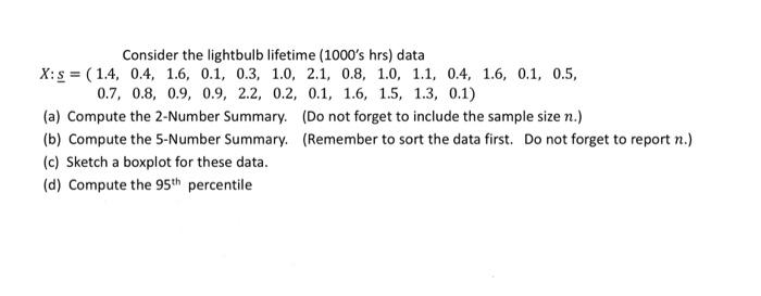 Solved Consider the lightbulb lifetime (1000's hrs) data (a) | Chegg.com