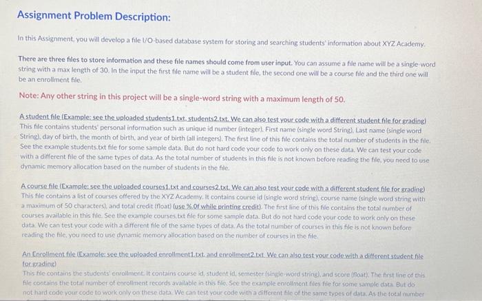 Solved In this Assignment, you will develop a file 1/O-based | Chegg.com