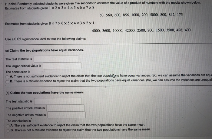 Solved 1 Point Randomly Selected Students Were Given Fi Chegg Com