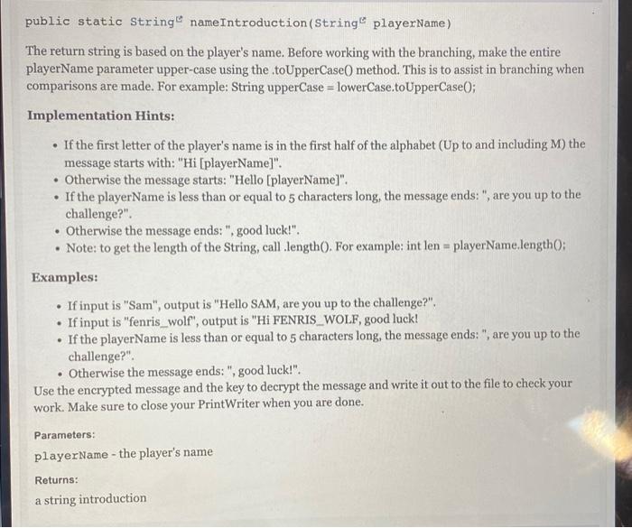 Solved public static String name Introduction (String" | Chegg.com