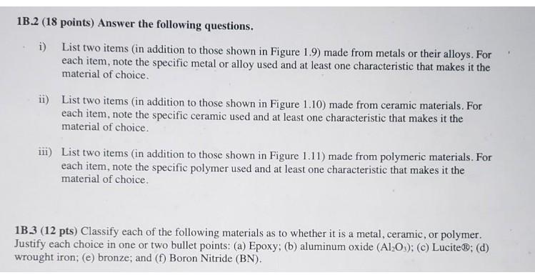 Solved 1B. 2 (18 points) Answer the following questions. i) | Chegg.com